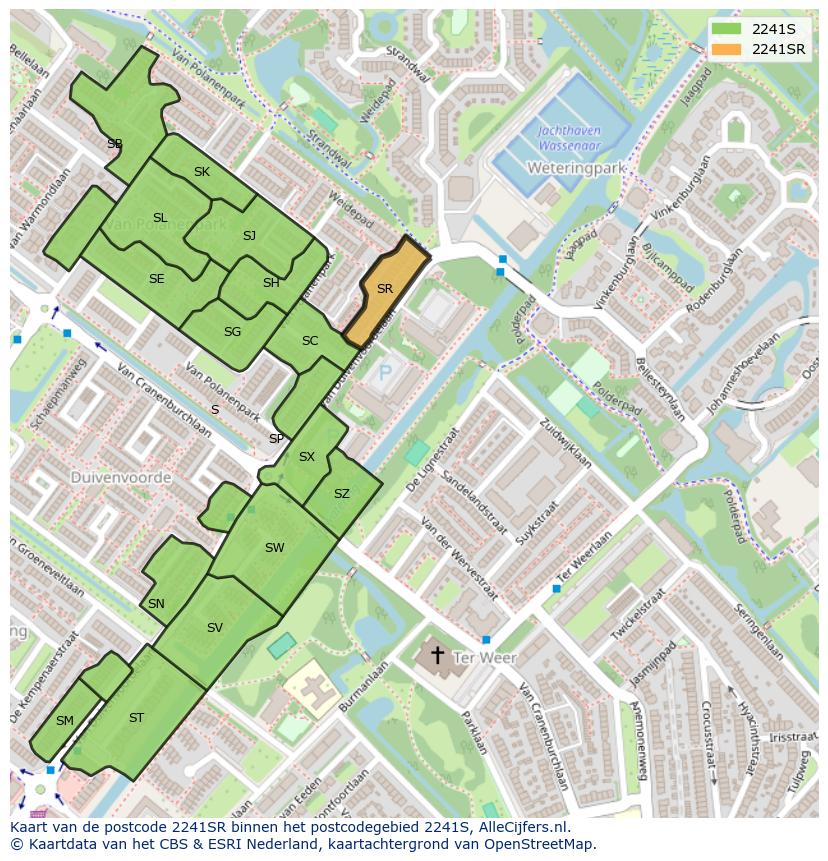 Afbeelding van het postcodegebied 2241 SR op de kaart.