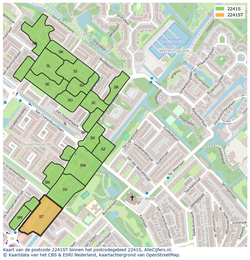 Afbeelding van het postcodegebied 2241 ST op de kaart.
