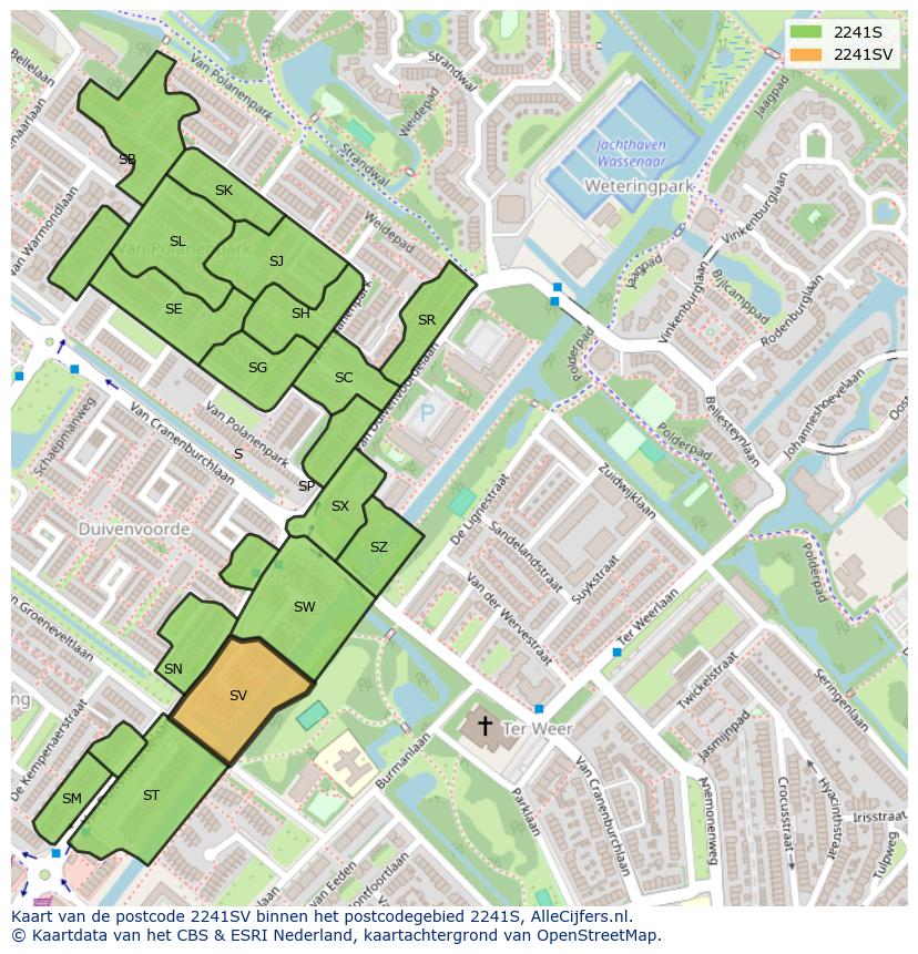 Afbeelding van het postcodegebied 2241 SV op de kaart.