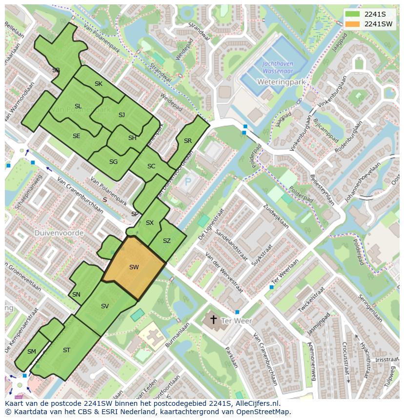 Afbeelding van het postcodegebied 2241 SW op de kaart.