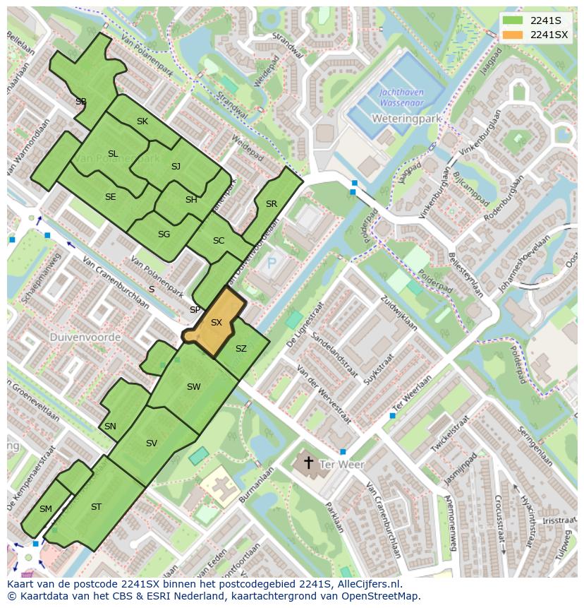 Afbeelding van het postcodegebied 2241 SX op de kaart.