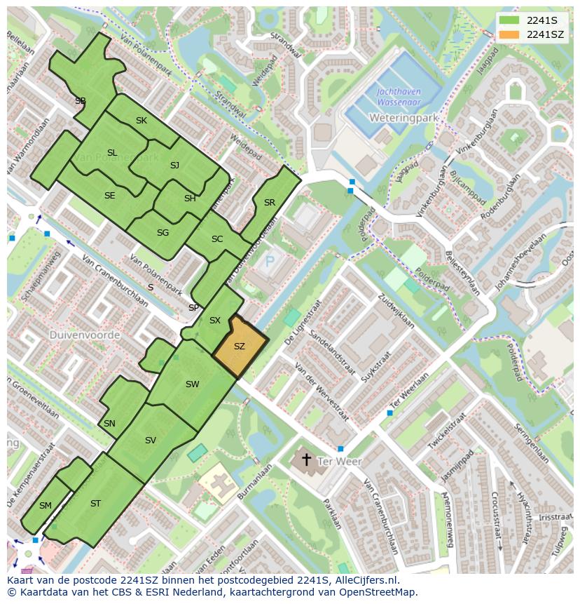 Afbeelding van het postcodegebied 2241 SZ op de kaart.