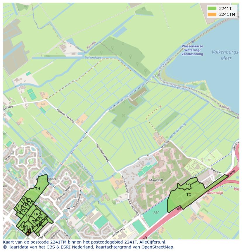 Afbeelding van het postcodegebied 2241 TM op de kaart.
