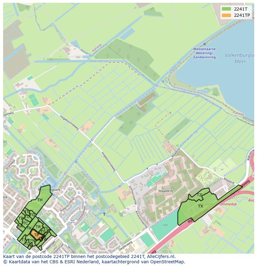Afbeelding van het postcodegebied 2241 TP op de kaart.