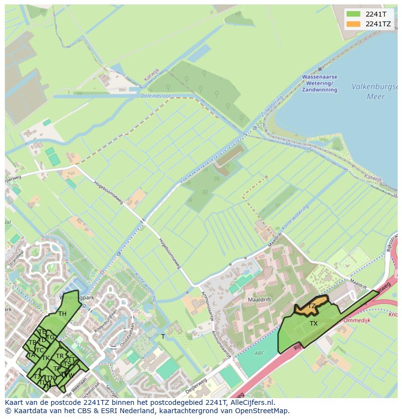 Afbeelding van het postcodegebied 2241 TZ op de kaart.