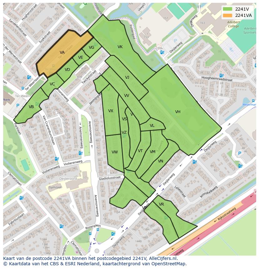 Afbeelding van het postcodegebied 2241 VA op de kaart.
