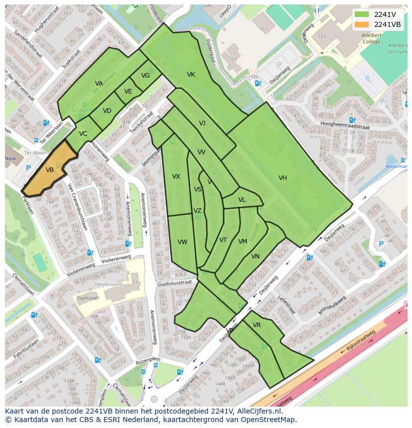 Afbeelding van het postcodegebied 2241 VB op de kaart.