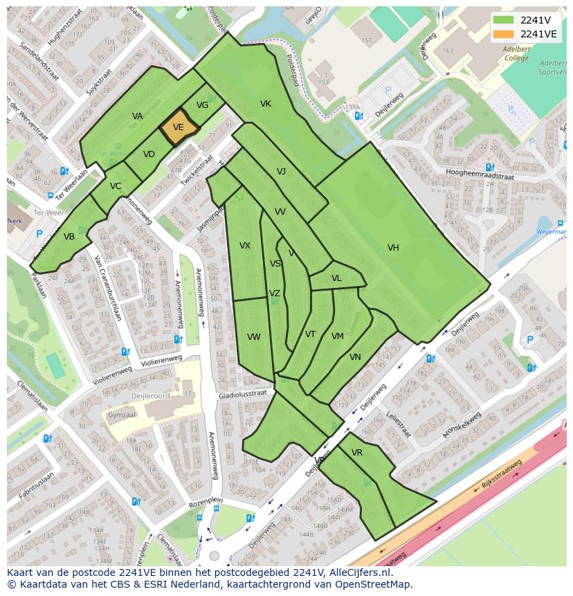 Afbeelding van het postcodegebied 2241 VE op de kaart.