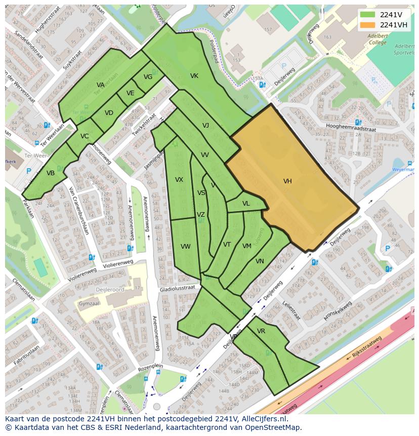 Afbeelding van het postcodegebied 2241 VH op de kaart.