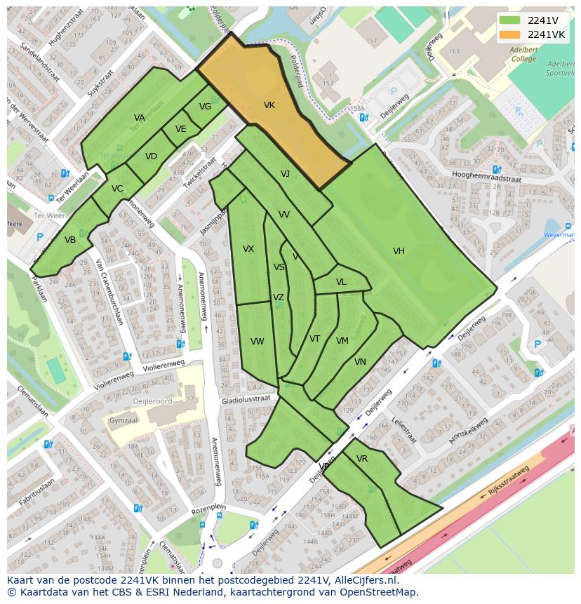 Afbeelding van het postcodegebied 2241 VK op de kaart.