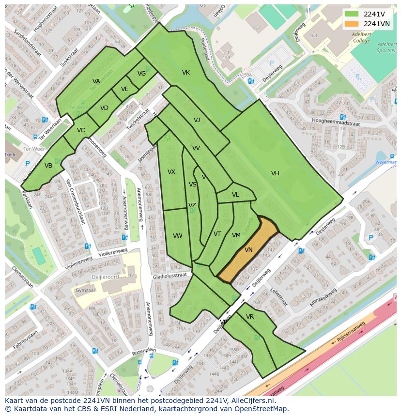 Afbeelding van het postcodegebied 2241 VN op de kaart.