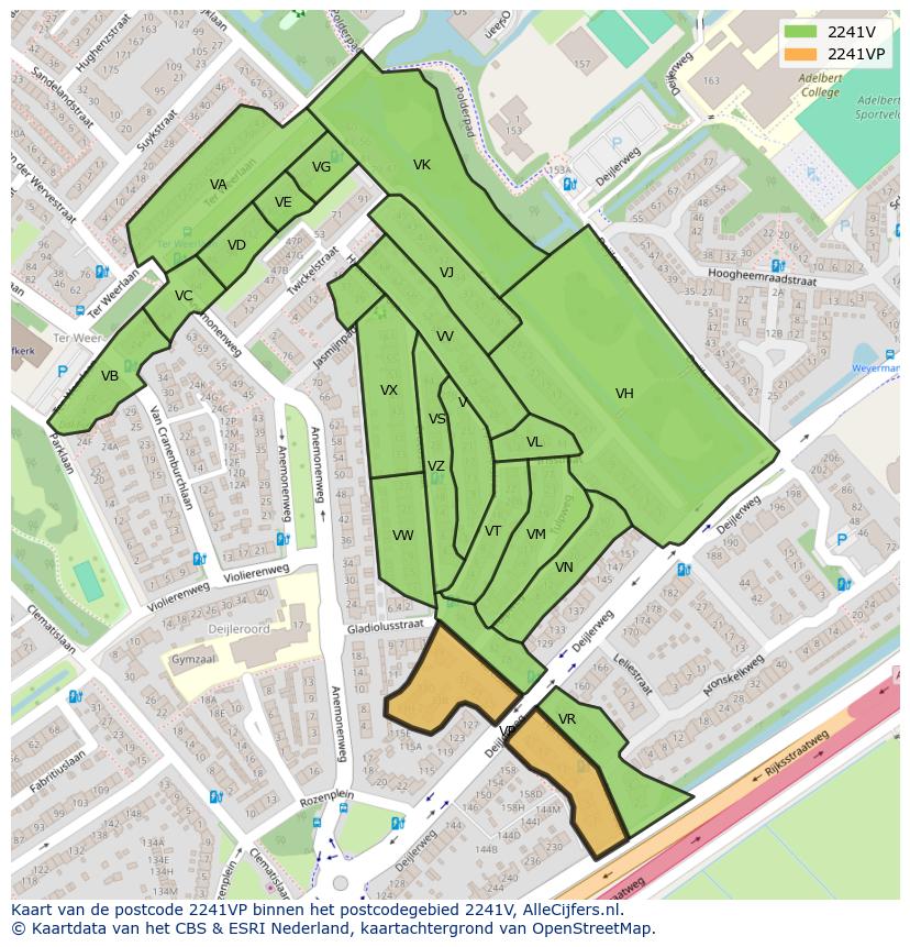 Afbeelding van het postcodegebied 2241 VP op de kaart.