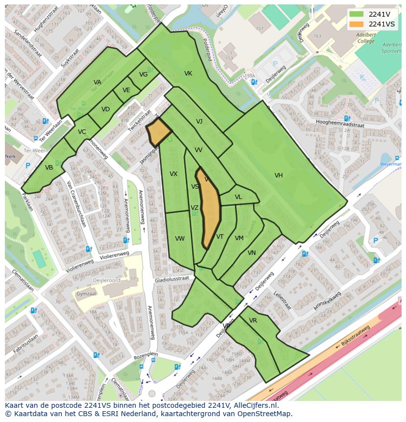 Afbeelding van het postcodegebied 2241 VS op de kaart.