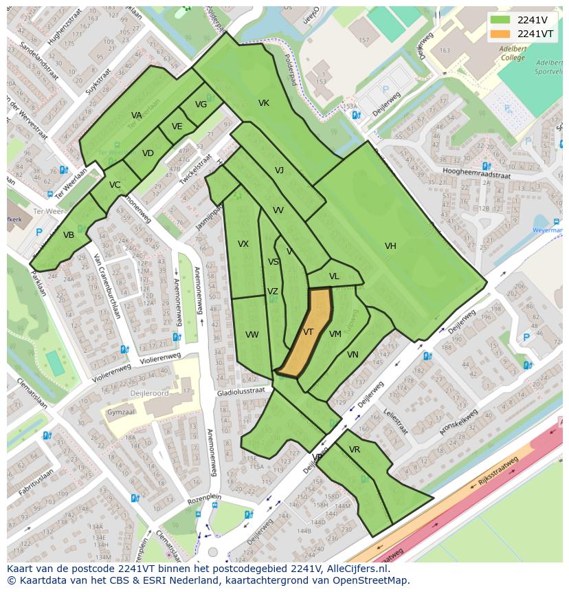 Afbeelding van het postcodegebied 2241 VT op de kaart.