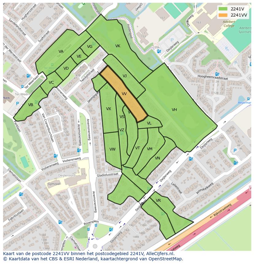 Afbeelding van het postcodegebied 2241 VV op de kaart.