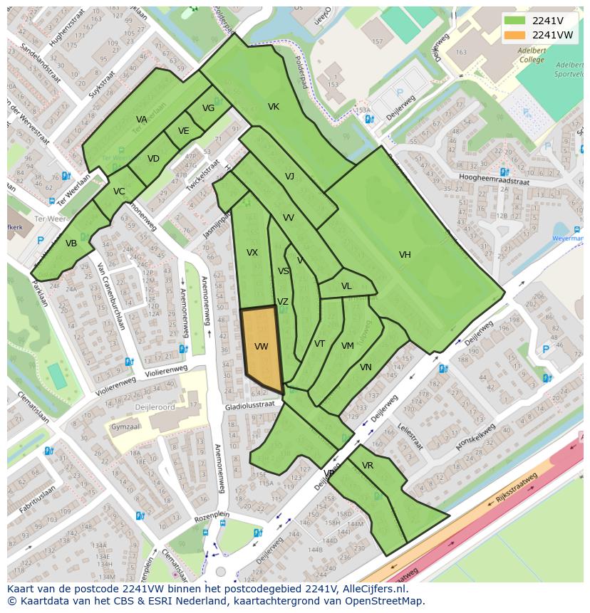 Afbeelding van het postcodegebied 2241 VW op de kaart.