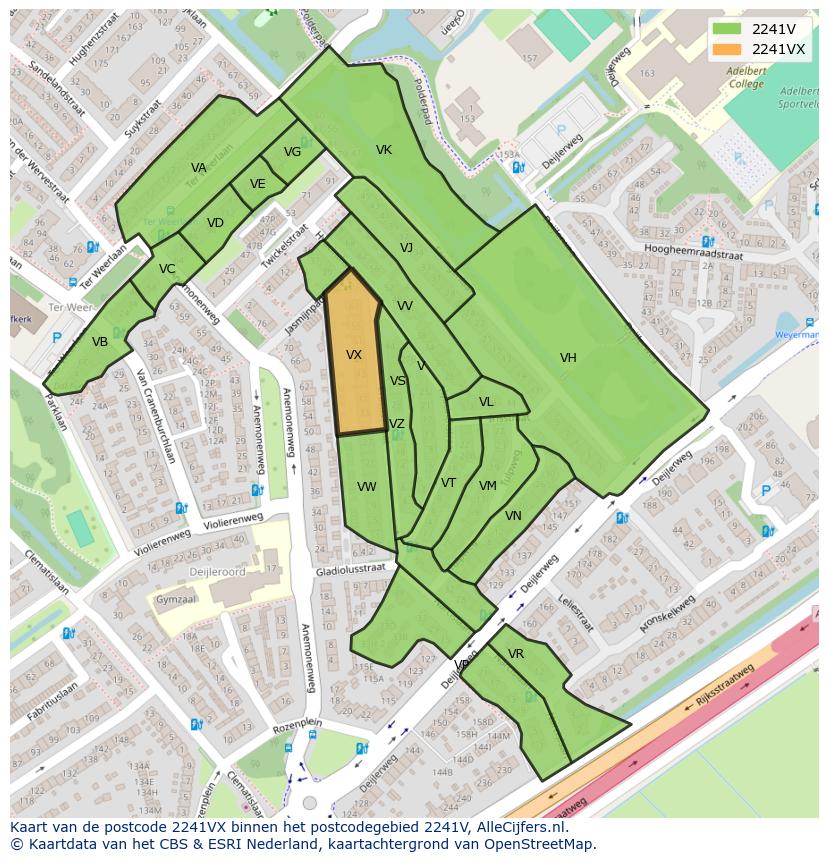 Afbeelding van het postcodegebied 2241 VX op de kaart.