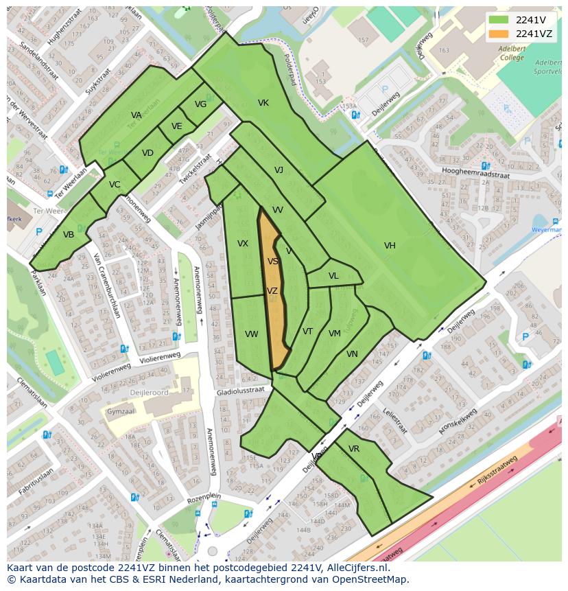 Afbeelding van het postcodegebied 2241 VZ op de kaart.