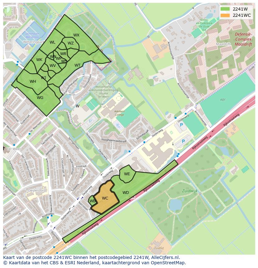 Afbeelding van het postcodegebied 2241 WC op de kaart.