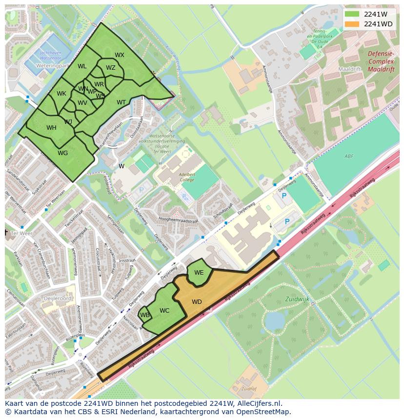 Afbeelding van het postcodegebied 2241 WD op de kaart.
