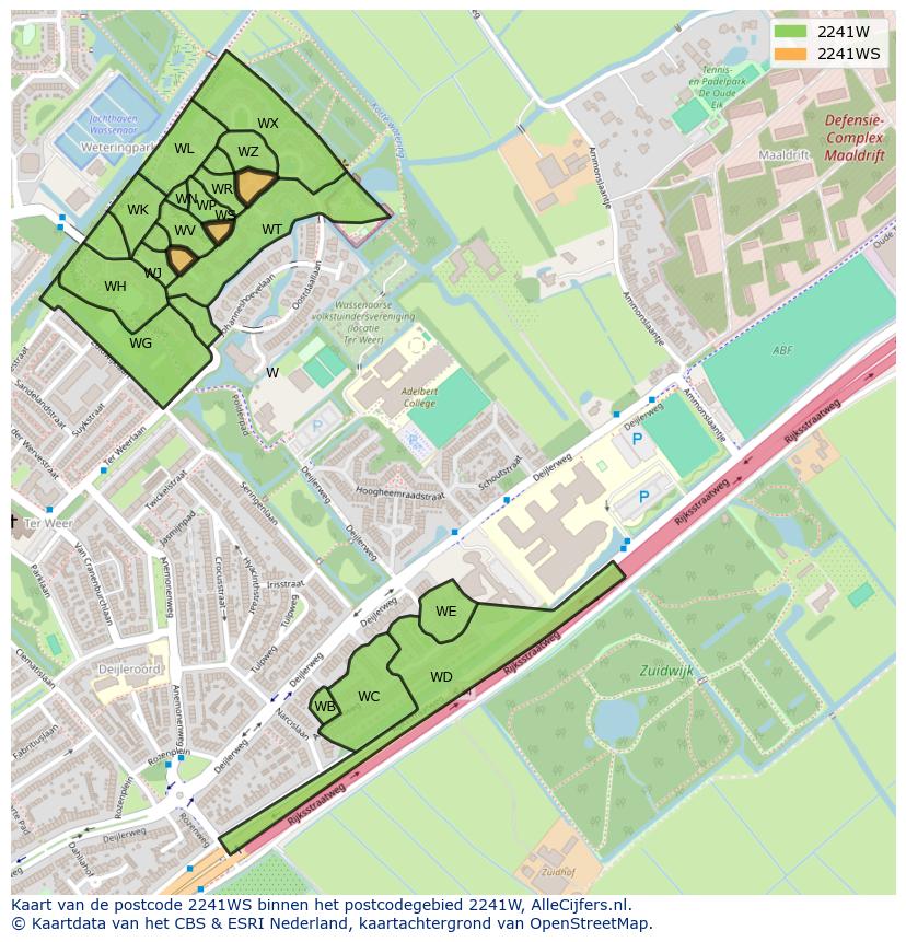 Afbeelding van het postcodegebied 2241 WS op de kaart.