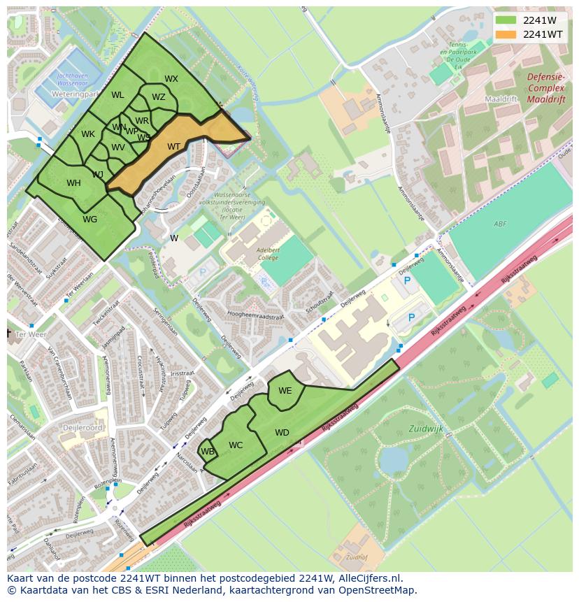 Afbeelding van het postcodegebied 2241 WT op de kaart.