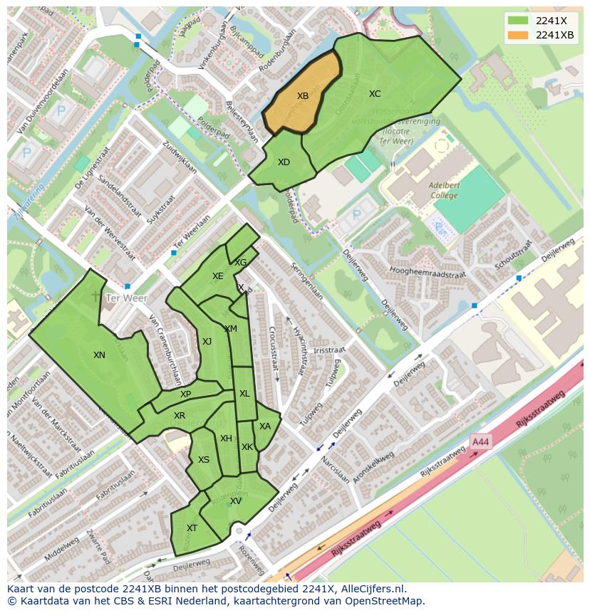 Afbeelding van het postcodegebied 2241 XB op de kaart.