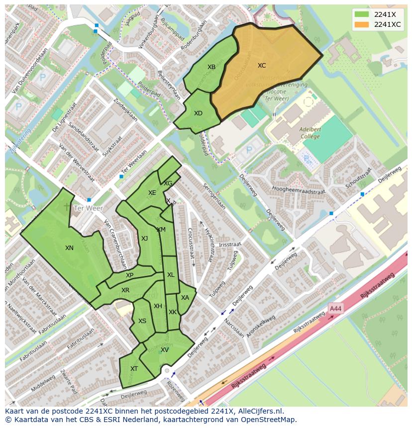 Afbeelding van het postcodegebied 2241 XC op de kaart.