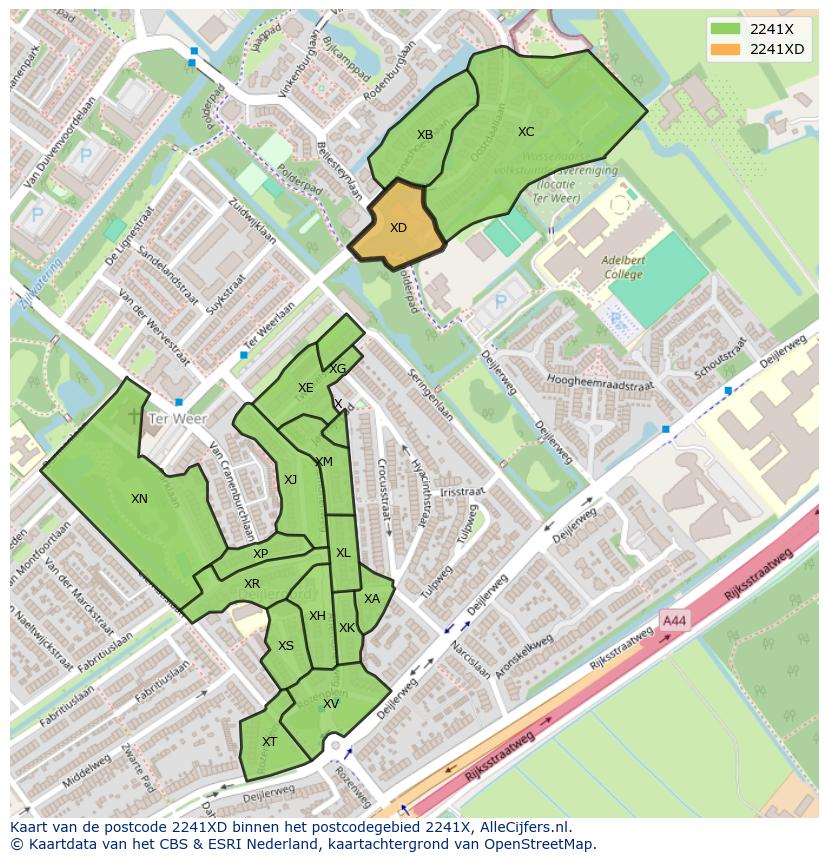 Afbeelding van het postcodegebied 2241 XD op de kaart.