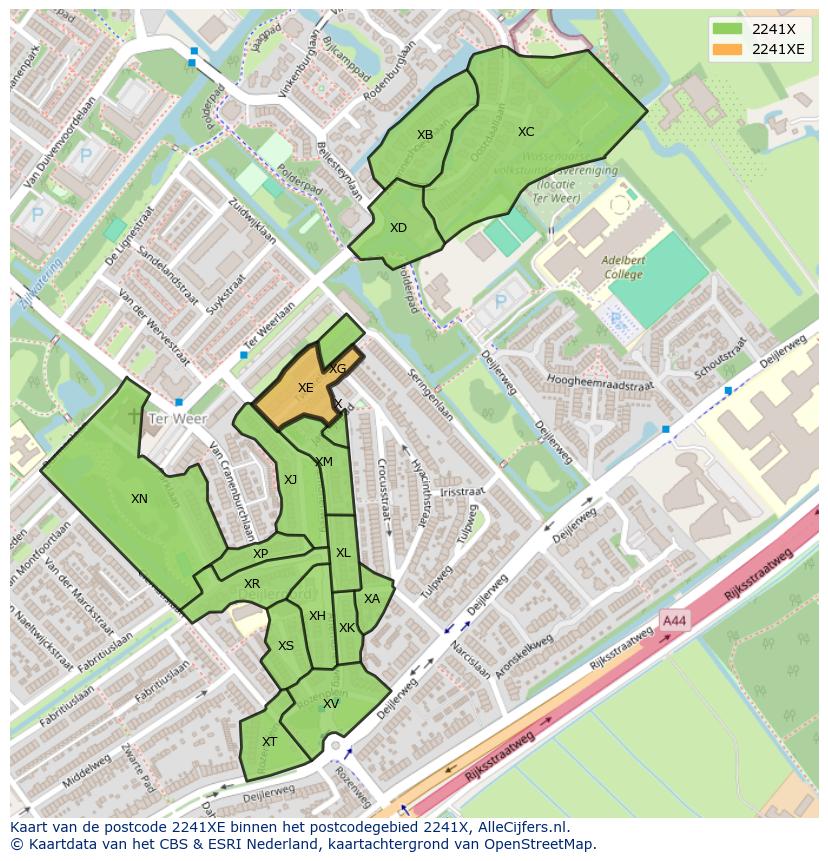 Afbeelding van het postcodegebied 2241 XE op de kaart.
