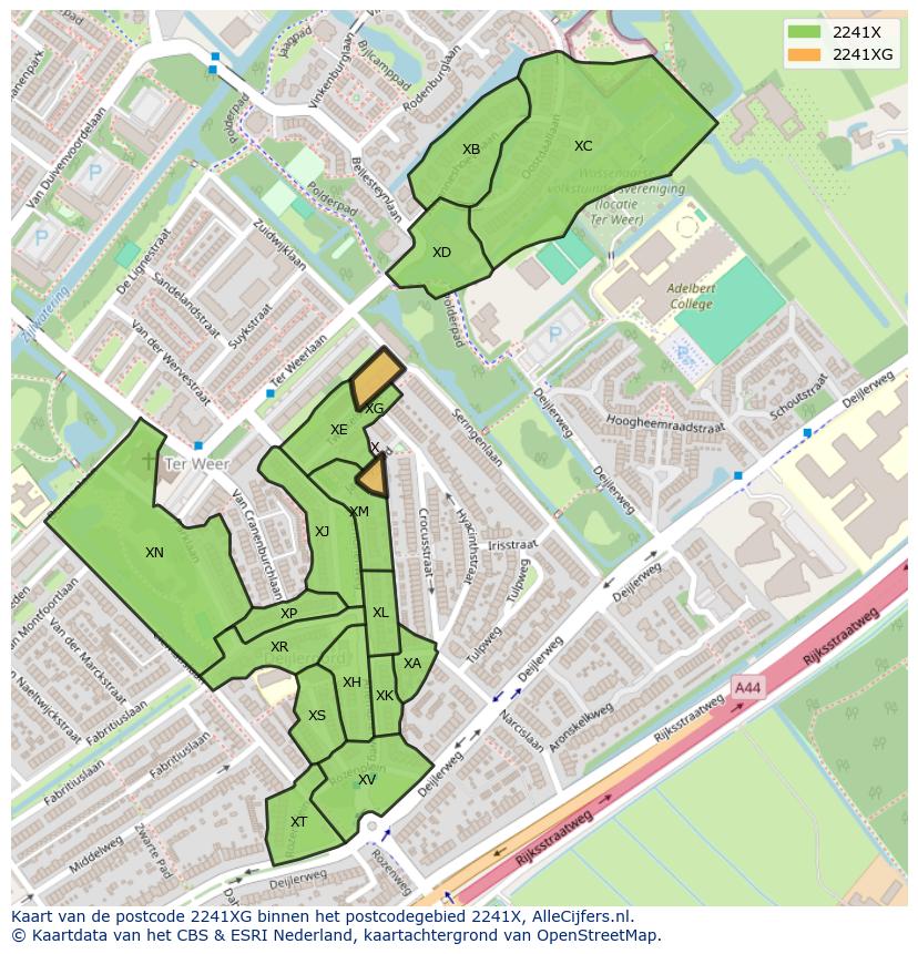 Afbeelding van het postcodegebied 2241 XG op de kaart.