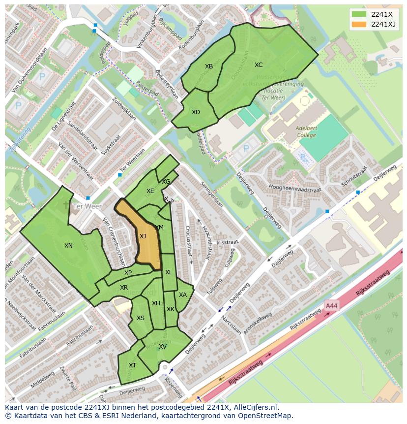 Afbeelding van het postcodegebied 2241 XJ op de kaart.