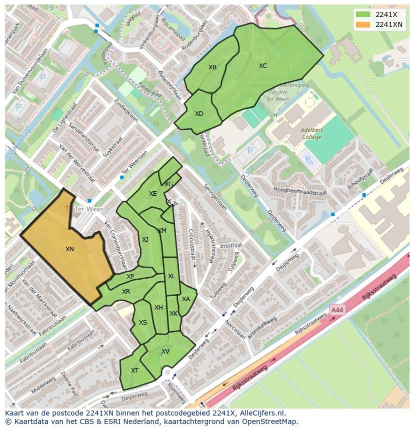 Afbeelding van het postcodegebied 2241 XN op de kaart.