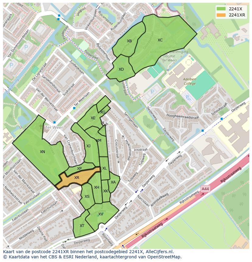 Afbeelding van het postcodegebied 2241 XR op de kaart.