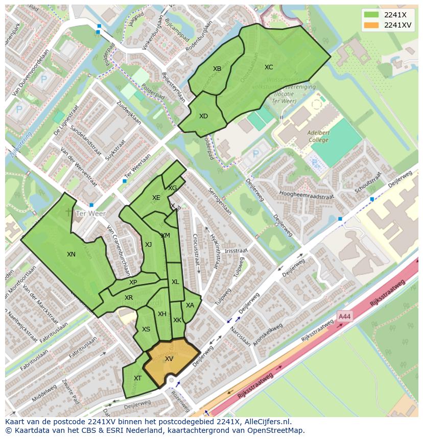 Afbeelding van het postcodegebied 2241 XV op de kaart.