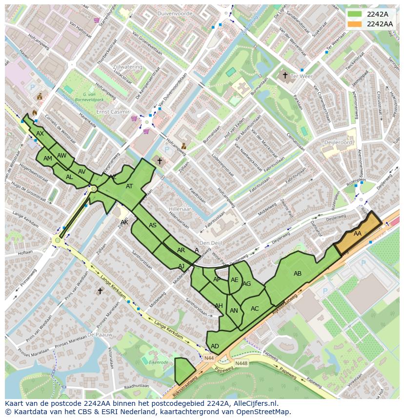 Afbeelding van het postcodegebied 2242 AA op de kaart.