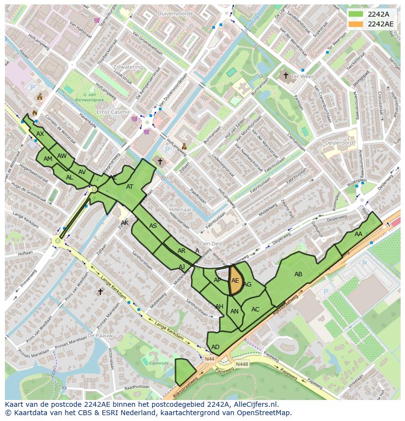 Afbeelding van het postcodegebied 2242 AE op de kaart.