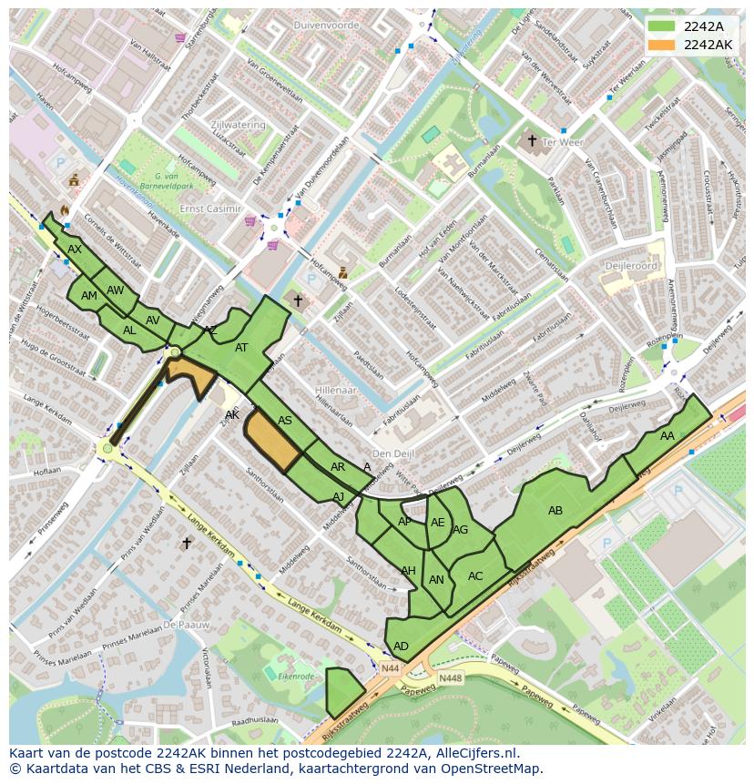 Afbeelding van het postcodegebied 2242 AK op de kaart.