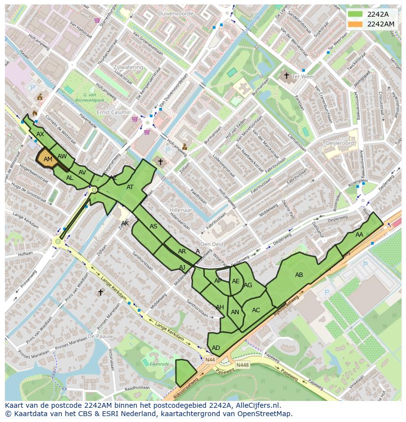Afbeelding van het postcodegebied 2242 AM op de kaart.