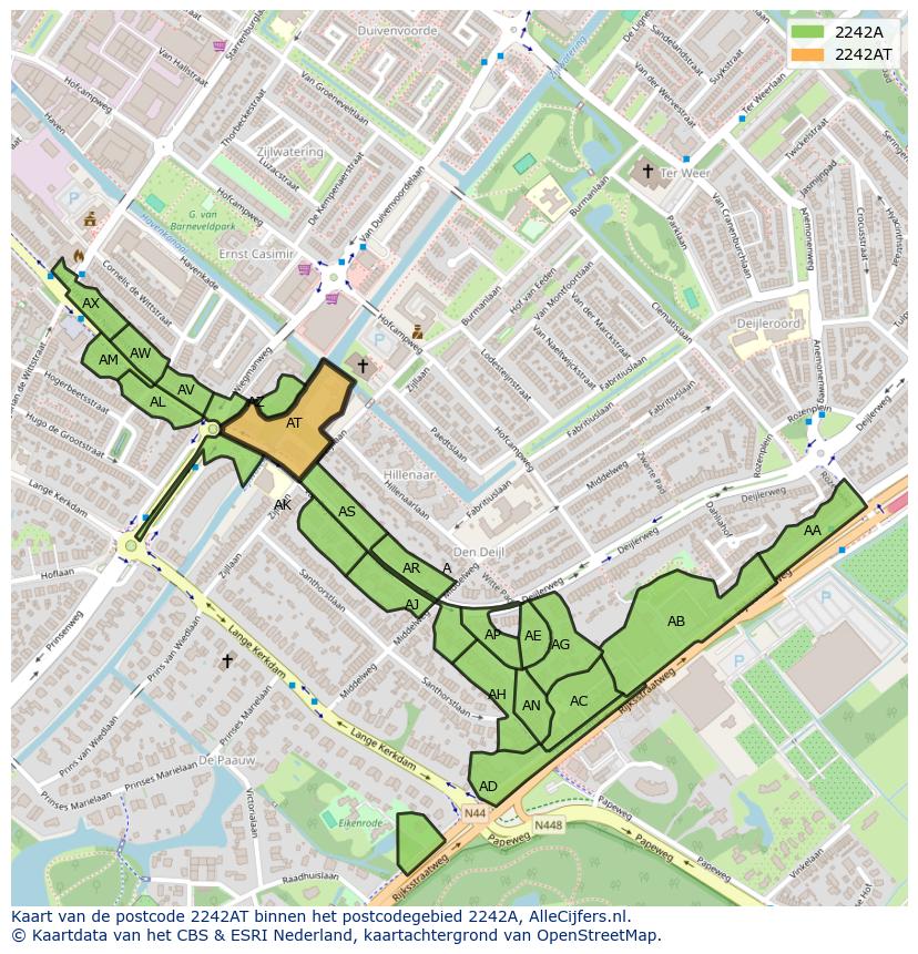 Afbeelding van het postcodegebied 2242 AT op de kaart.