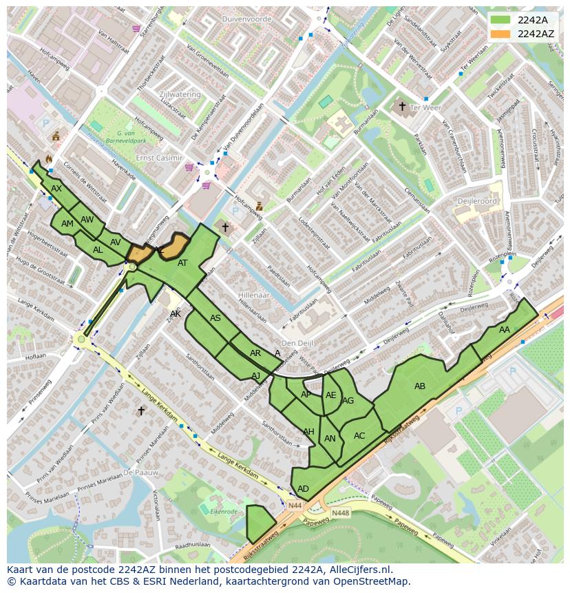 Afbeelding van het postcodegebied 2242 AZ op de kaart.