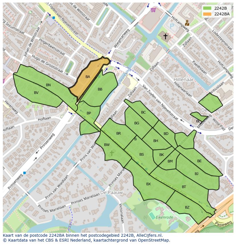 Afbeelding van het postcodegebied 2242 BA op de kaart.