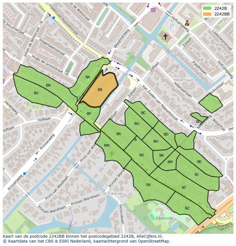 Afbeelding van het postcodegebied 2242 BB op de kaart.