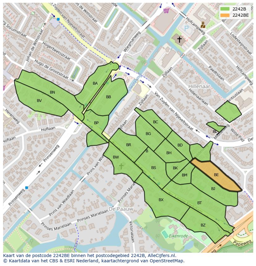 Afbeelding van het postcodegebied 2242 BE op de kaart.