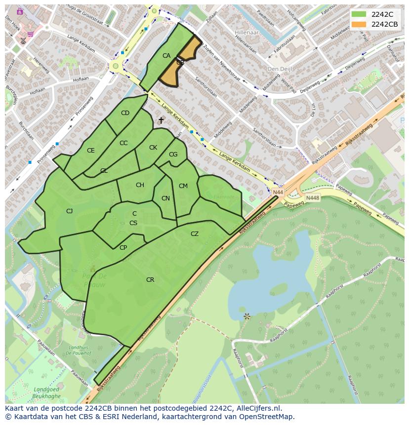 Afbeelding van het postcodegebied 2242 CB op de kaart.