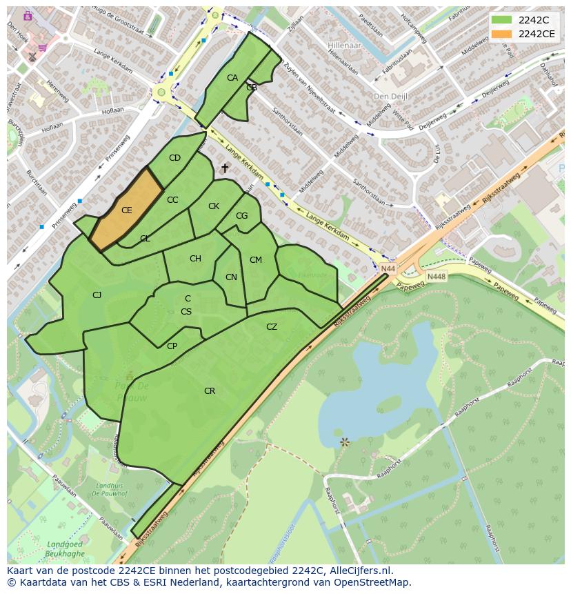 Afbeelding van het postcodegebied 2242 CE op de kaart.
