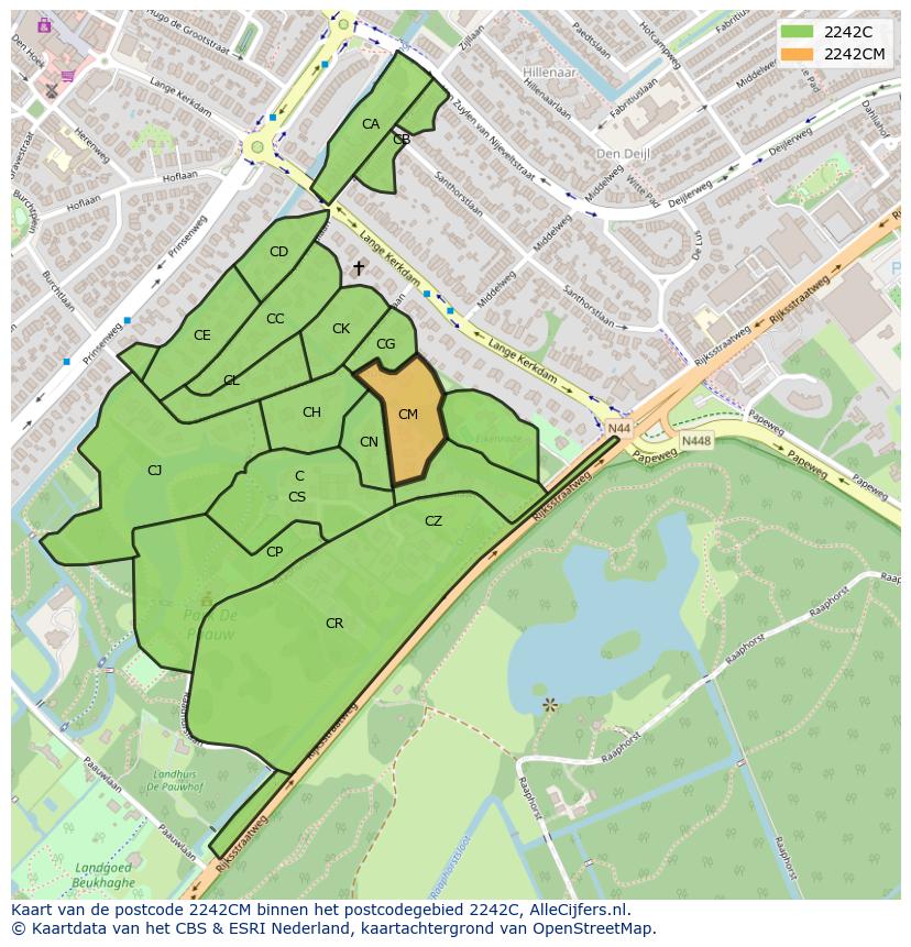Afbeelding van het postcodegebied 2242 CM op de kaart.