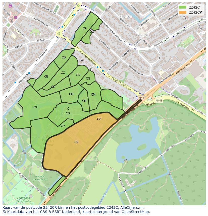 Afbeelding van het postcodegebied 2242 CR op de kaart.