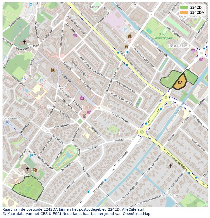 Afbeelding van het postcodegebied 2242 DA op de kaart.