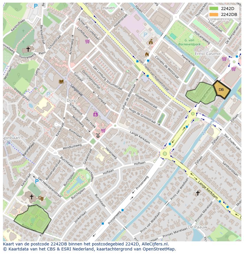 Afbeelding van het postcodegebied 2242 DB op de kaart.